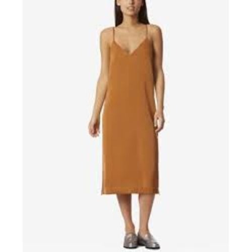 Avec Les Filles Satin Tie Strap Slip‎ Dress Copper Brown Midi Women's Small